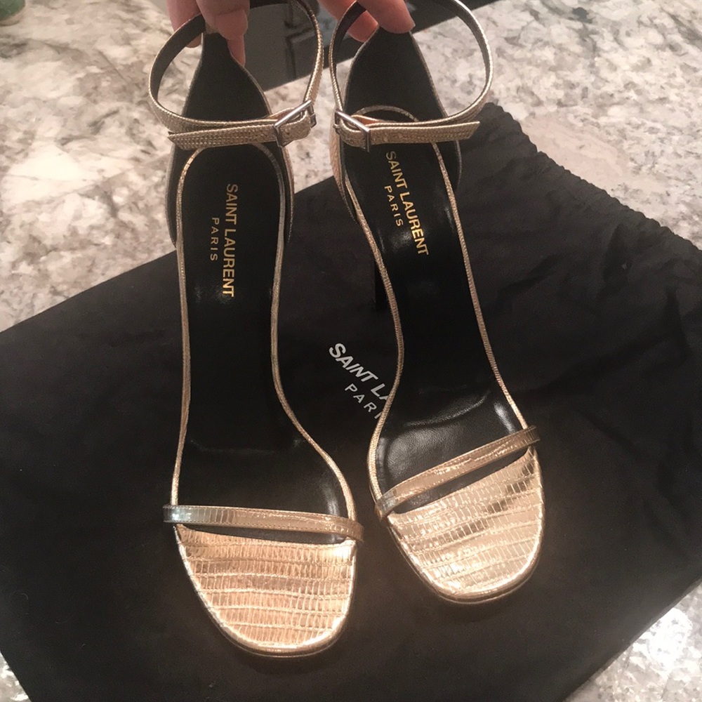 😍BRAND NEW-Saint Laurent Gold Open Toe Heels